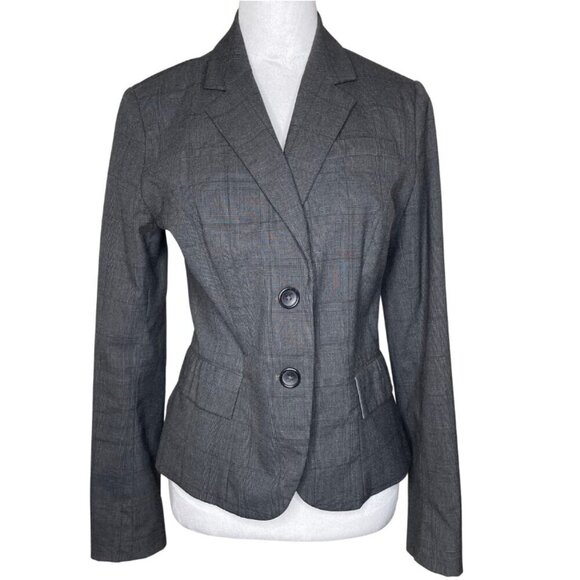 Banana Republic Jackets & Blazers - Banana Republic Dark Grey Plaid Lightweight Peplum Back Career Occasion Size 4